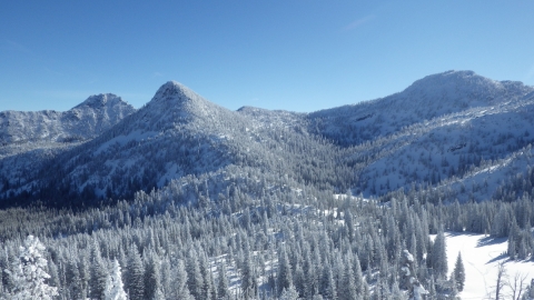 The basin seen from the ski resort. From L-R: Van Patten Peak, Gunsight Peak, Angell Peak