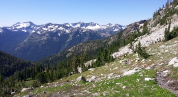 Same view as above, in July 2017, looking West from the top of the Granite Trail. 