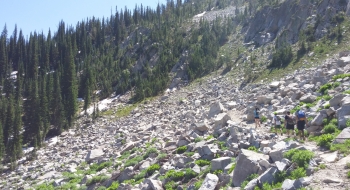 Hiking up toward Burger Pass on the east side of the ridge (hikers going opposite direction back up to Burger Pass)