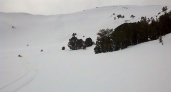 The hike up (or ski down) to the ridge south of Aneroid Summit (looking west)