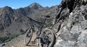 Bottom to top: trail, bike, Twin Lakes, Rock Creek Butte