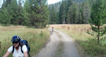 The closed-to-traffic gravel road up to the reservoir.