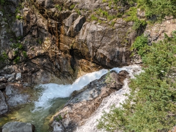 A cascade of Eagle Creek seen from beside the trail. 