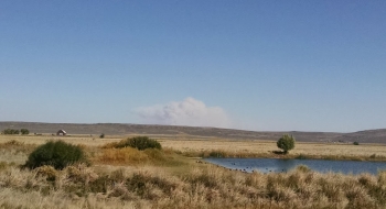 Smoke cloud from the Dry Gulch Fire seen from the I-84 Freeway