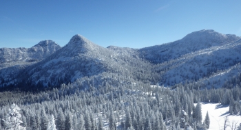 The basin seen from the ski resort. From L-R: Van Patten Peak, Gunsight Peak, Angell Peak