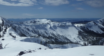 A look at some of the northeast aspects that can be skied. Squaw Butte is visible as the 2nd ridge back. 