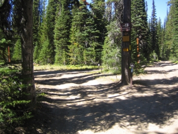 The junction and sign marking the left turn up to the summit.