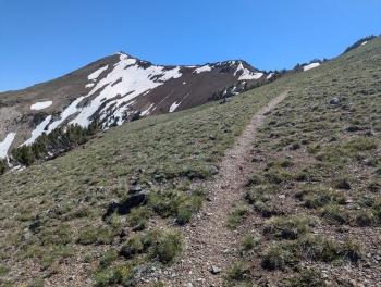 East Peak visible from the early stretches of trail.