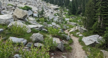 The approach to the lake travels through several rock fields.