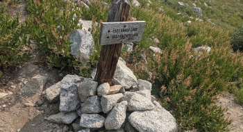 Trail marker at junction, the start of the trail.