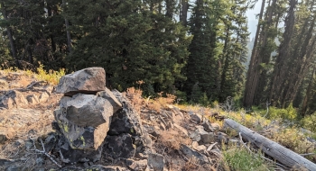 A rock pile marks the very north end of Long Ridge. 