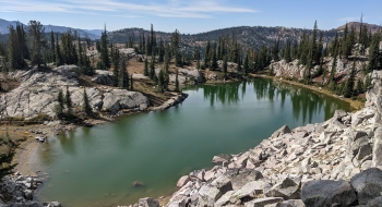The unnamed lake from higher up on the trail that continues past the lakes.