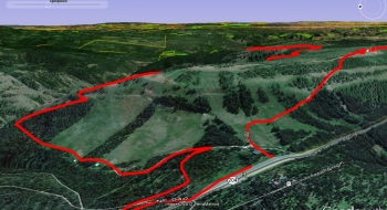 This is how the trail navigates the ski area, as seen from the highway orientation.