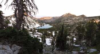 Traverse Lake seen from the Wonker Pass in early morning, with Echo Lake visible beyond it. 